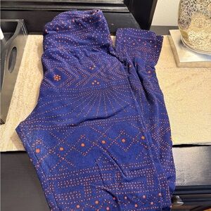 LuLaRoe Blue and Orange Patterned Leggings OS